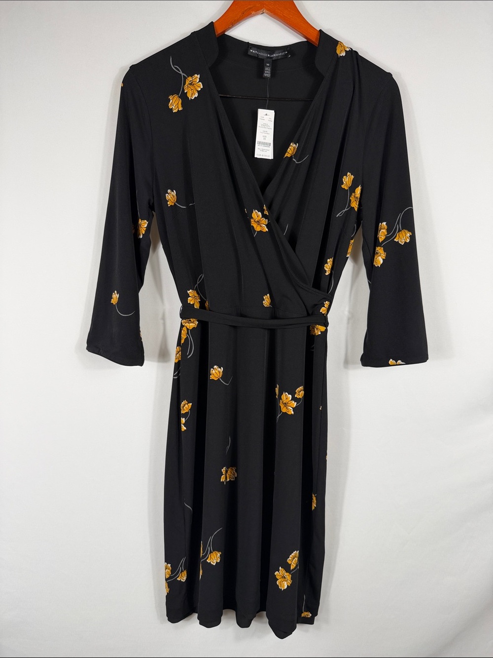 White House Black Market Black Dress with Yellow Floral Print. Size 10. NWT
